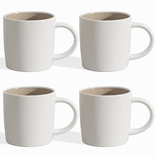 Hausfelder Steingut Tassen Set 4er - Kaffeetassen 400ml Braun Beige - Kaffeebecher für Espresso Cappuccino Kaffee - Geschirr Set 4 Personen Spülmaschinenfest