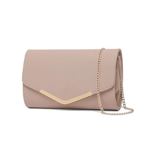 Miss Lulu Damen Umschlag Rosa Clutch Elegant Abendtasche Brauttasche Umschlag Clutch Tasche Handtasche mit Kette für Hochzeit Party Prom