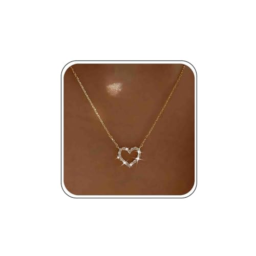 Boho Hochzeit Cz Tiny Heart Halskette Gold Silber Kleine Strass Zierliche Herz Anhänger Halskette Einfach Niedlich Kristall Liebe Form Choker Hohl Glitzernd Dünne Kette Zirkonia Minimalistisch Frauen