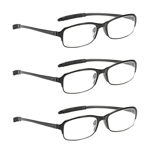 NRDIK PROFLEX Lightweight (3er-Pack) Flexibel Lesebrille - schlagfest, kratzfest, biegsam, rutschfest, Unisex (Herren + Damen) preiswerte (oval, schwarz, 1.5)