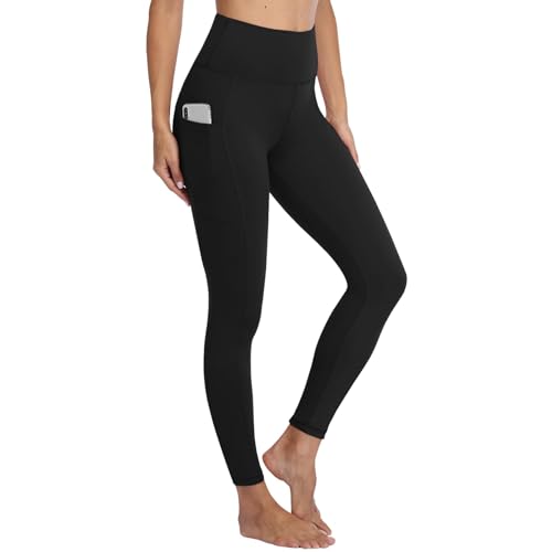 Gayhay Leggings Damen High Waist Sport Leggins mit Taschen Blickdicht Sporthose Lang Hose Bauchweg Laufhose für Sport Yoga Gym Schwarz L-XL