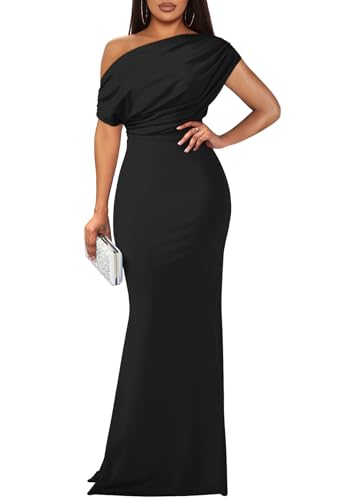 YMDUCH Damen Elegant Ärmellos Schulterfrei Bodycon Lang Formell Party Abendkleid, Schwarz, Mittel