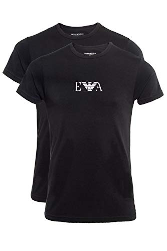 Emporio Armani Herren Essential Monogram 2-pack T-shirt With Crew Neck Schlafanzugoberteil, Black/Black, XL EU