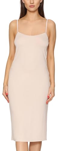 Merry Style Damen Unterkleid Knielänge Petticoat Midi Länge einstellbare Träger MS10-402 (Beige, XS)
