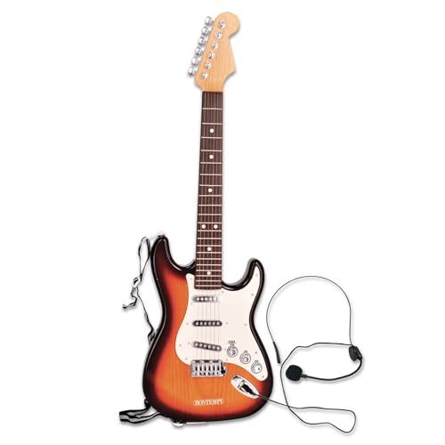 Bontempi | Rock On – Elektronische Rockgitarre Wireless mit Mikrofon, Schultergurt und vorinstallierten Songs, 67 cm