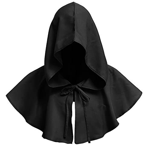 keland Halloween Grimmiger Cosplay Kostüme Mittelalter Gugel Umhang mit Kapuze für Damen Herren (Schwarz)
