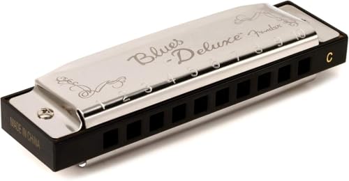 Fender Blues Deluxe Mundharmonika, Hochwertige Blues Harp mit warmem Sound, geeignet für Einsteiger und Profis, 10 Löcher, Nickel-Chrom, Tonart C, Inklusive Etui