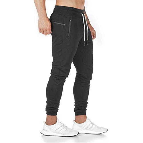 Yageshark Jogginghose Herren Baumwolle Sweathose Sporthose Fitness Slim Fit Hose Freizeithose Joggers Jogginghosen Männer Streetwear (Schwarz,Large)