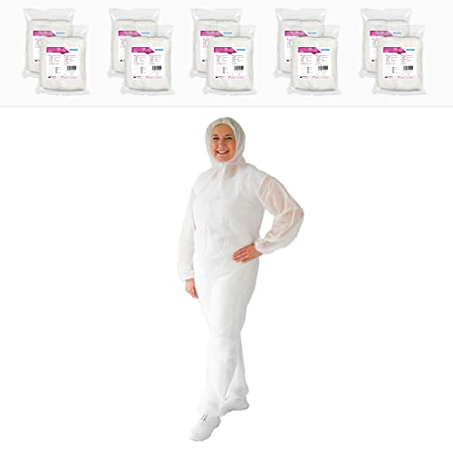 ARNOMED 10x Schutzanzug Einweg XL, Einwegoverall, Einweganzug, Einweg Maleranzug & Lackieranzug, Staubschutzanzug, Maleroverall & Asbest Glaswolle Schutzanzug, Einmalanzug Weiß