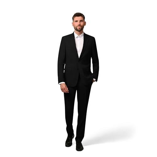 Hirschthal Herren 2-TLG. Business Anzug Regular Fit - Anzughose & Sakko - mit Kleidersack - Schwarz 54