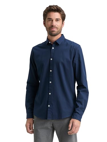 TOM TAILOR Herren Slim Fit Hemd mit Struktur 1023881, 10302 - Dark Blue, M