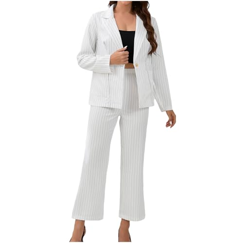 Generisch Damen Hosenanzug Elegant Curvy Sommer Hosenanzüge Business Anzug Set Zweiteiler Einfarbig Blazer Hose Festlich Lange Hosenanzüge Sportlich Elegant Streetwear Frauen Baumwolle Freizeitanzug