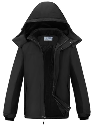 OutPro Herren Skijacke Winterjacke Warme FleecejackeWasserdicht Winddicht Funktions Baumwolljacke Winterjacke Outdoor WandernTibetisch schwarz,L