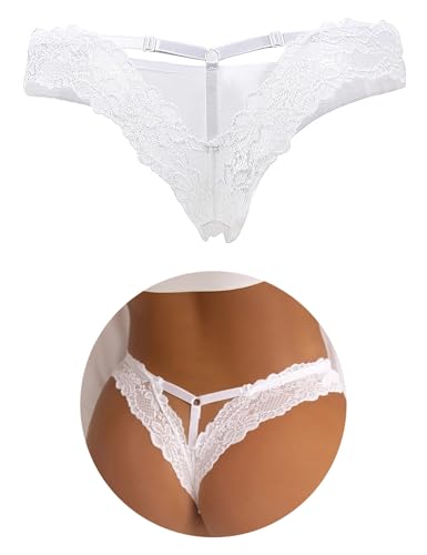 comeondear Sexy String Tangas für Frauen Brazilian Slip Damen Spitze Große Größen Erotische Höschen Dessous Unterwäsche Curvy Übergrößen Unterhosen Thong T Back Low Waist Mini Bikini(Weiß,3XL-4XL)