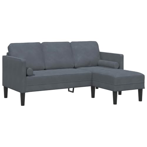 vidaXL 3-Sitzer Sofa mit L-förmiger Chaise in Dunkelgrau aus Velours. Ergonomisches Design für Dein Wohnzimmer. Angenehm gepolstert, Stabiler Rahmen und wasserdicht - perfekt für 4 Patio Möbel.