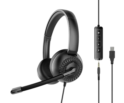 Speedlink METIS USB Stereo-Headset – leichtes Headset kabelgebunden mit Mikrofon und Kabelfernbedienung, USB-A und 3,5 mm-Klinkenstecker, Aufbewahrungstasche, schwarz