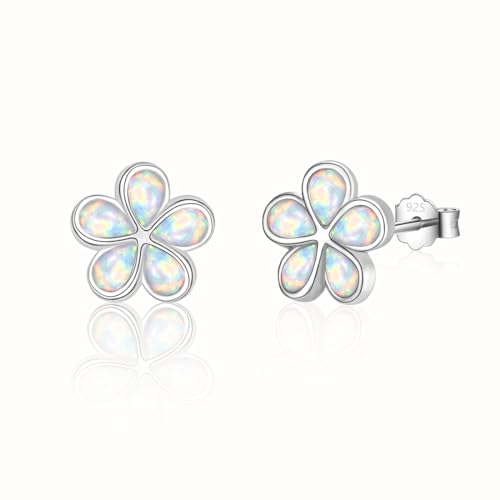 FAOMZQ Opal Ohrringe Blumen Weiß, Blumen Silber 925 Sterling 11mm Ohrstecker Schmuck für Damen Mädchen
