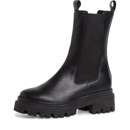 Tamaris Damen Chelsea Boots, Frauen Stiefeletten,Wechselfußbett,uebergangsstiefel,Schlupfstiefel,hoch,Boots,Stiefel,Black Leather,38 EU