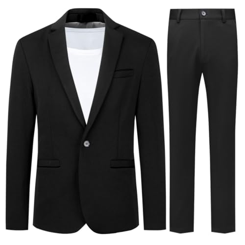 Allthemen Herren Anzug Stretch 2 Teilig Herrenanzug Slim Fit Business Hochzeitsanzug für Männer Schwarz XL