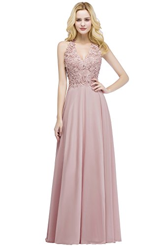 Misshow Cocktailkleid, lang, schick, für Hochzeit, mit Trägern, elegantes Damenkleid, Rosa, 36