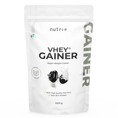 Nutri + Weight Gainer Vegan 1 kg Neutral - Vhey Gainer Mass ohne Zucker, Süßstoff, Creatin und Maltodextrin - laktosefrei, glutenfrei + hochkalorisch 1000 g