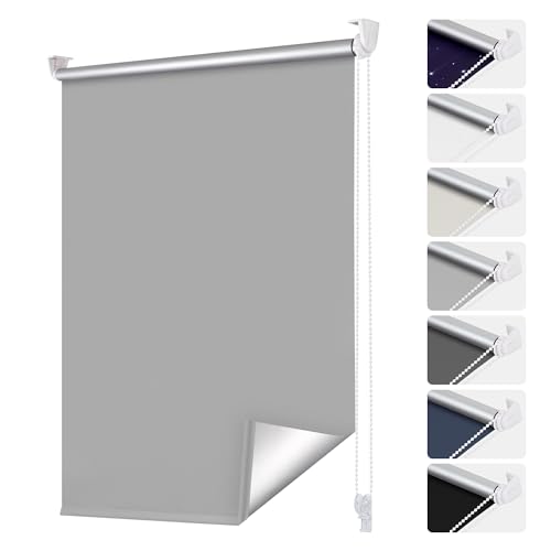 smartdemo Verdunklungsrollo ohne Bohren & mit Bohren, Klemmrollo Fensterrollo Grau 45x130cm(BxH), Thermorollo Sichtschutz und Sonnenchutz, Klemmrollo rollos für Fenster & Tür