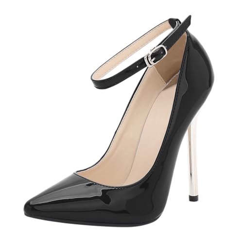 Minetom Damen Pumps High Heels Spitz Stiletto Lackleder Riemchen Schuhe Abendschuhe Absatzschuhe Elegant Hochzeit Hoher Absatz Party Schuhe A Schwarz 37 EU