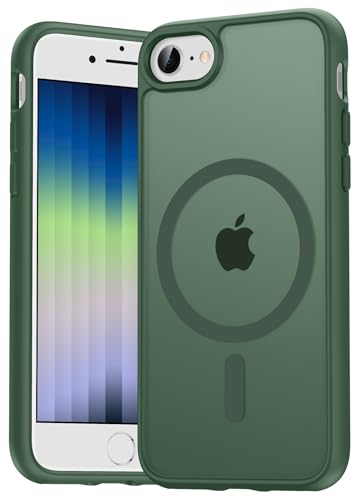 Natiiozie Magnetisch Hülle Kompatibel mit iPhone SE 3/2(2022/2020), iPhone 8/7, Matt Handyhülle Kompatibel mit MagSafe, Stoßfest Kratzfest Schutzhülle Nie Vergilbung Rückseite Dünn Case Grün