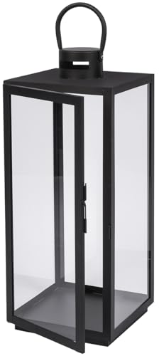 Laterne 9,5 x 10,5 x 28cm Gartenlaterne Metall Windlicht Laternen Deko Kerzenhalter Kerzenleuchter Kerzenständerr für Innen Außen Outdoor Indoor Wohnzimmer Garten Balkon Gartenbeleuchtung Schwarz