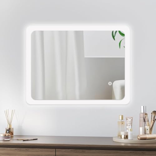 Trintion Badezimmerspiegel, 40x60cm LED Badspiegel mit Beleuchtung, Wandspiegel mit Touch-Schalter Kaltweiß Energiesparend Lichtspiegel,6400K (40 x 60 cm, Dreifarbig, Beschlagfrei)