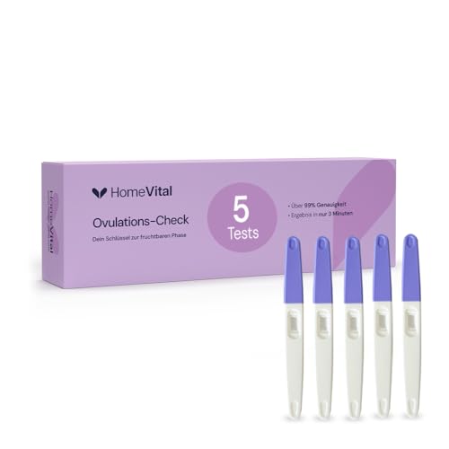 HomeVital Ovulationstest mit Sensitivität 30mlU/ml (5 Stück) - Fruchtbarkeitstest für Frauen - Eisprung Teststreifen Kits - Ovulationstests Schwanger werden & Fruchtbarkeit erhöhen Hilfsmittel