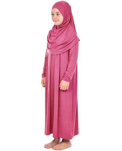 Prien Gebetskleidung Für Kinder, Mädchen Muslim Kleider, Lange Ärmel Abaya Mit Hijab, Islam Kleidung Frauen, Damen Muslimische Kleid Set, Gebetskleid Jilbab Khimar Ramadan (Altrosa)