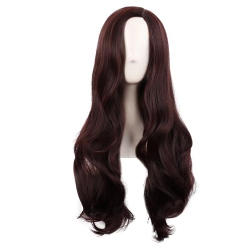 MapofBeauty 28 Zoll/70 cm Cosplay Lange Wellige Lockige Synthetische Faser Seite Bangs Anime Mode Party Haar Perücke (Dunkel Braun)