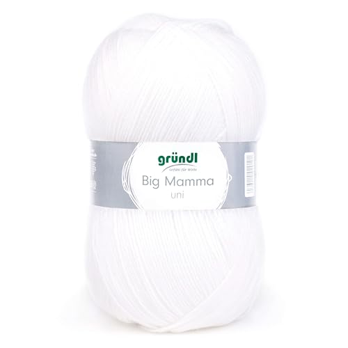 Gründl Wolle Big Mamma uni - XXL Wolle zum Stricken - Strickgarn - Weich und hautfreundlich - 100% Polyacryl - 1 Knäuel 400 g / 1040 m - Nadelstärke 3,5-4,5 - weiß