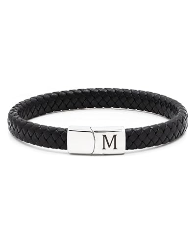 TOLOWOBK Lederarmband Herren Armband mit Buchstaben Gravur A-Z Buchstabe Armband Männer Schwarz Geflochten Leder Armbänder mit Magnetverschluss Valentinstagsgeschenk Geburtstag Geschenke für Männer