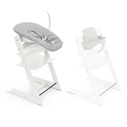 Stokke Tripp Trapp Hochstuhl, White (inklusive Stuhl & Baby Set2) mit Newborn Set (Grey) - Sicheres, verstellbares, ergonomisches Design
