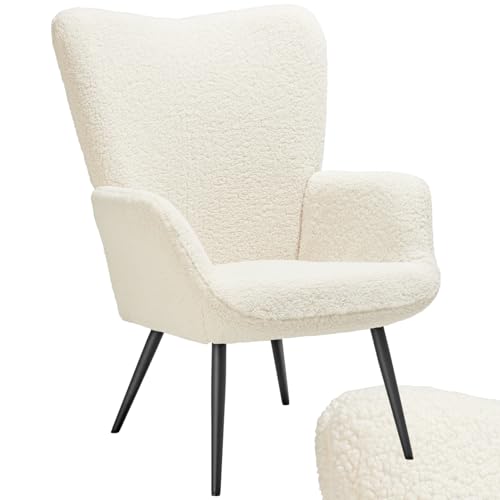 tectake® Skandinavischer Stil Ohrensessel, Teddy Sessel Hygge, Bouclé Sessel Wohnzimmer, Schlafzimmer, Statement Piece Loungesessel, belastbar bis 150 kg