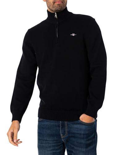 GANT Herren Lässiges Baumwoll-Sweatshirt Mit Halbem Reißverschluss, Black, L