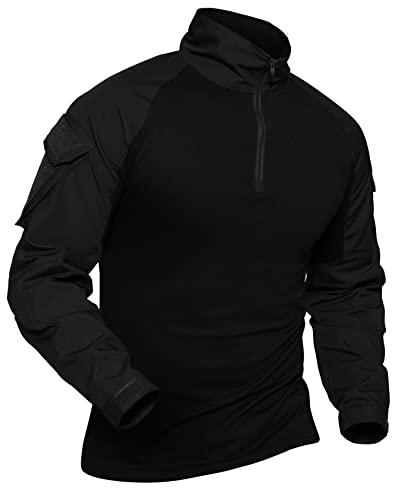XKTTAC Combat Shirt Tactical mit 2-4 Taschen Herren Militär Ausrüstung Security Outdoor Polizei Hemd Bundeswehr Paintball Airsoft(B-bk/2 Taschen,L)