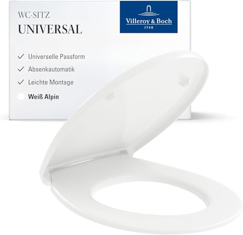 Villeroy & Boch Universal WC-Sitz - Toilettendeckel Weiß glänzend mit Absenkautomatik (nach Montage) - Abnehmbarer, bruchsicherer Toilettensitz - Klodeckel in ovaler Form - Original Ersatzteil