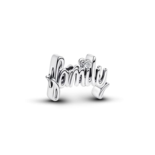 PANDORA Moments Handschrift Family Charm aus Sterling-Silber mit Zirkonia, Kompatibel Moments, 794250C01