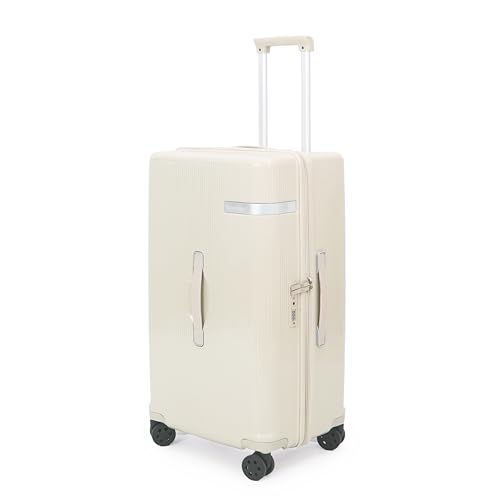 Travelhouse Sport Trunk Koffer Trolley, Rollkoffer Reisekoffer Hartschalen 4 Rollen, Spinner,TSA, 100% PC (71cm, 79L, Cremeweiß)