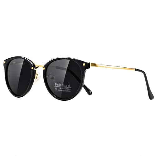 Cleoxyge Polarisierte Sonnenbrille Damen-Herren,Vintage Elegant Metallrahmen UV400-Schutz Outdoor Für Angeln Fahren Reisebrille Mode Sonnenbrille (Polarisierte Schwarz Lens)
