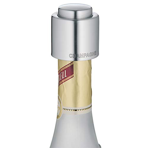 WMF Clever&More Sektverschluss mit Aufschrift 3,5 cm, Champagner Verschluss, Sektflaschenverschluß, Cromargan Edelstahl mattiert, Flaschenverschluss
