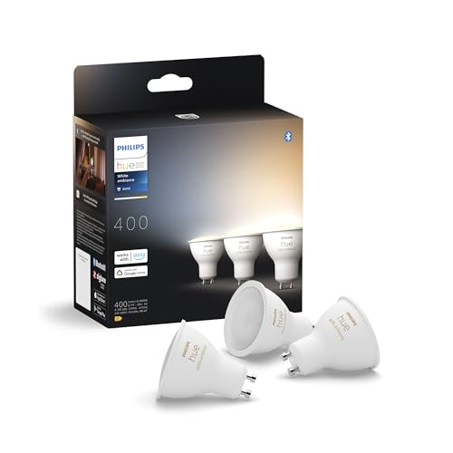 Philips Hue White Ambiance GU10 LED Spot 3er Pack (400lm), dimmbare LED Lampen für das Hue Lichtsystem, warmweißes- bis katlweißes Licht, smarte Lichtsteuerung über Sprache und App
