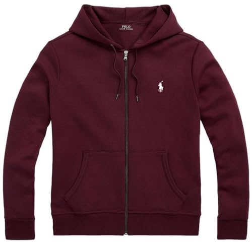 POLO RALPH LAUREN Herren Doppelstrick-Kapuzenpullover mit durchgehendem Reißverschluss, Harvard Wine, Large