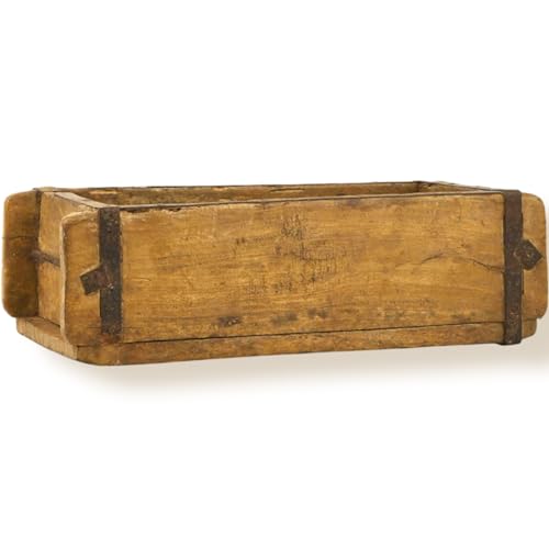 MC-Trend Ziegelsteinform aus Holz – rustikale Holzkiste zum Bepflanzen – Altholz Blumenkasten – Backsteinform mit Metallbeschlägen – jedes Stück ein Unikat – Holz Zieglform