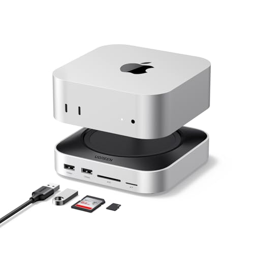 UGREEN Mac mini M4 Dock mit DisplayPort(4K@240Hz max.) für Dual-Monitor-Setups, 10Gbps USB-Anschlüssen, 8TB M.2 NVMe SSD-Slot, SD/TF-Kartenleser & 3,5mm Audio Kompatibel mit Mac mini M4/M4 Pro