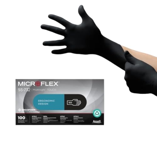 Ansell Microflex 93-732, Vielseitige Nitrilhandschuhe, Einweghandschuhe für präzise Handhabung, Arbeitshandschuhe für mechanische Aufgaben, Latexfrei, Puderfreie Einmalhandschuhe, 100 Stück, Gr. M