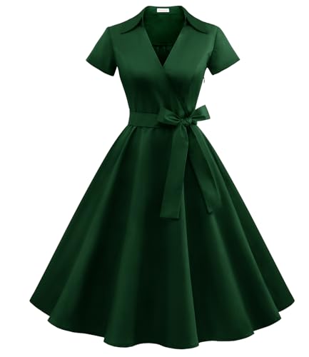 Timormode 50er Jahre Rockabilly Kleider Damen Festliches Kleid Elegante Vintage Coctailkleid DarkGreen 3XL